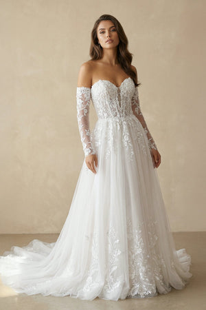 Sweetheart Appliqued Tulle A - Line Wedding Dress in Ivory - SHE IS ME Wedding Dresses