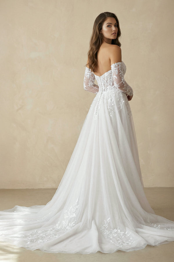 Sweetheart Appliqued Tulle A - Line Wedding Dress in Ivory - SHE IS ME Wedding Dresses