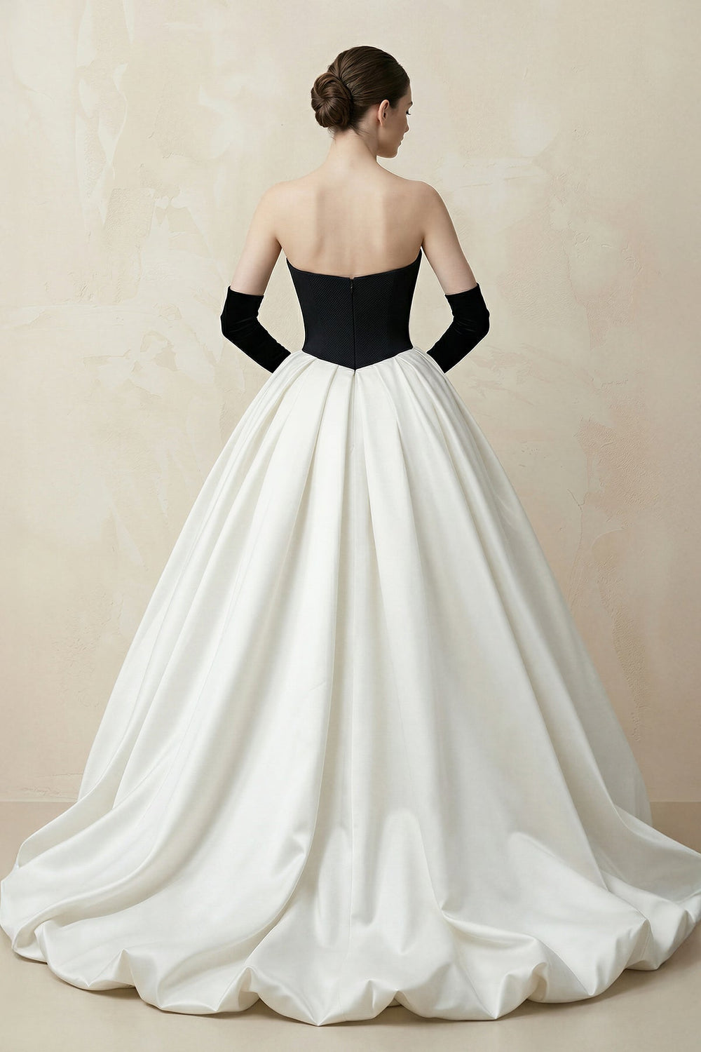 Sweetheart Ball Gown Beaded Satin Wedding Dress With Slit in Black and White - SHE IS ME Wedding Dresses