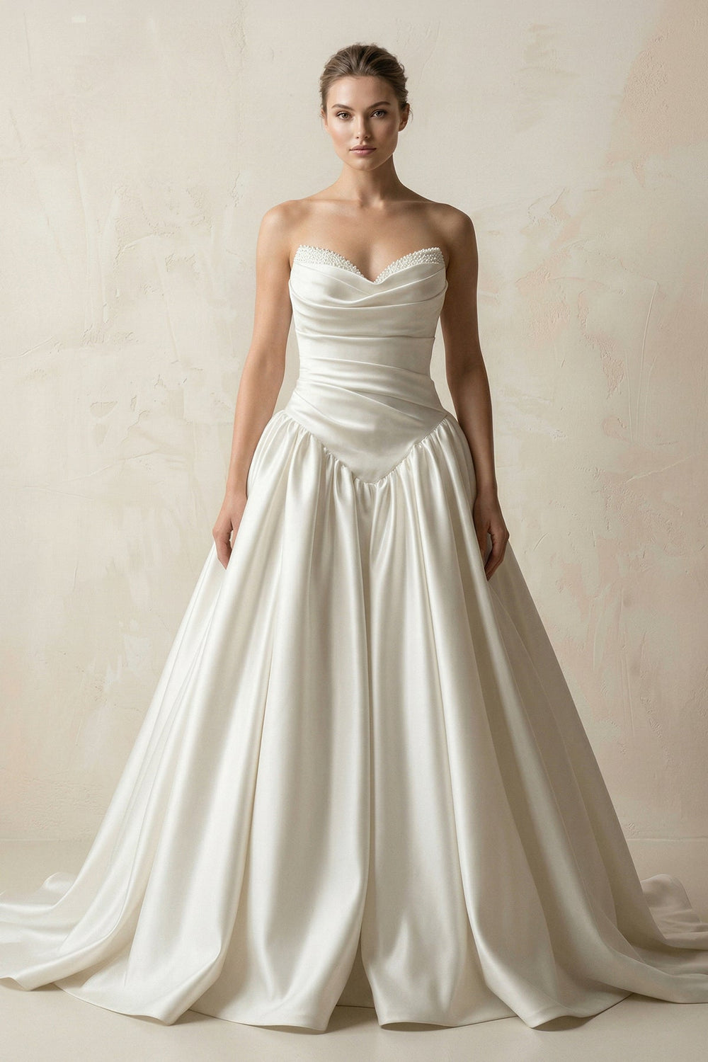 Sweetheart Ball - Gown Satin Ruched Wedding Dress in White - SHE IS ME Wedding Dresses