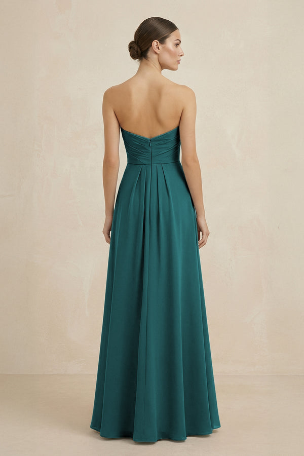 Sweetheart Chiffon A - Line Bridesmaid Dress with Slit in Pine - SHE IS ME Bridesmaid Dresses