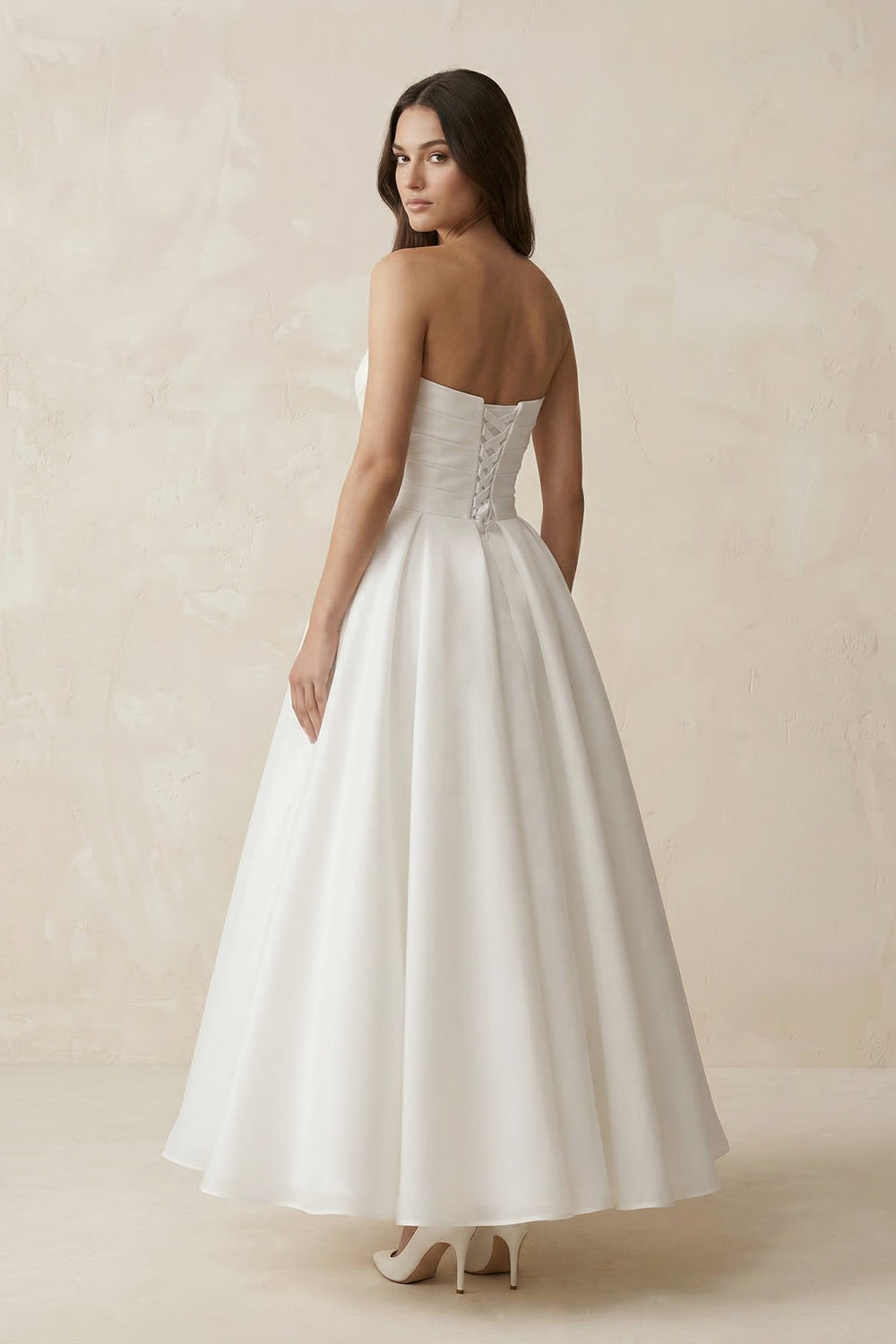 Sweetheart Chiffon A - Line Ruched Wedding Dress in White - SHE IS ME Wedding Dresses
