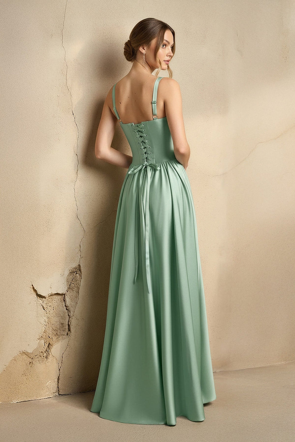 Sweetheart Corset A - Line Gown in Pale Pistachio - SHE IS ME