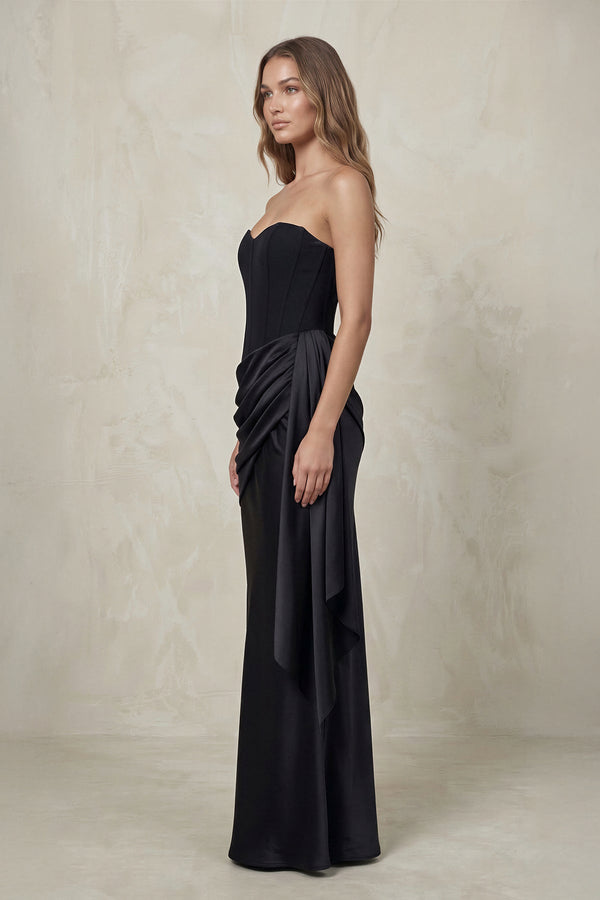 Sweetheart Corset Ruched Satin Mermaid Wedding Dress in Black - SHE IS ME Wedding Dresses