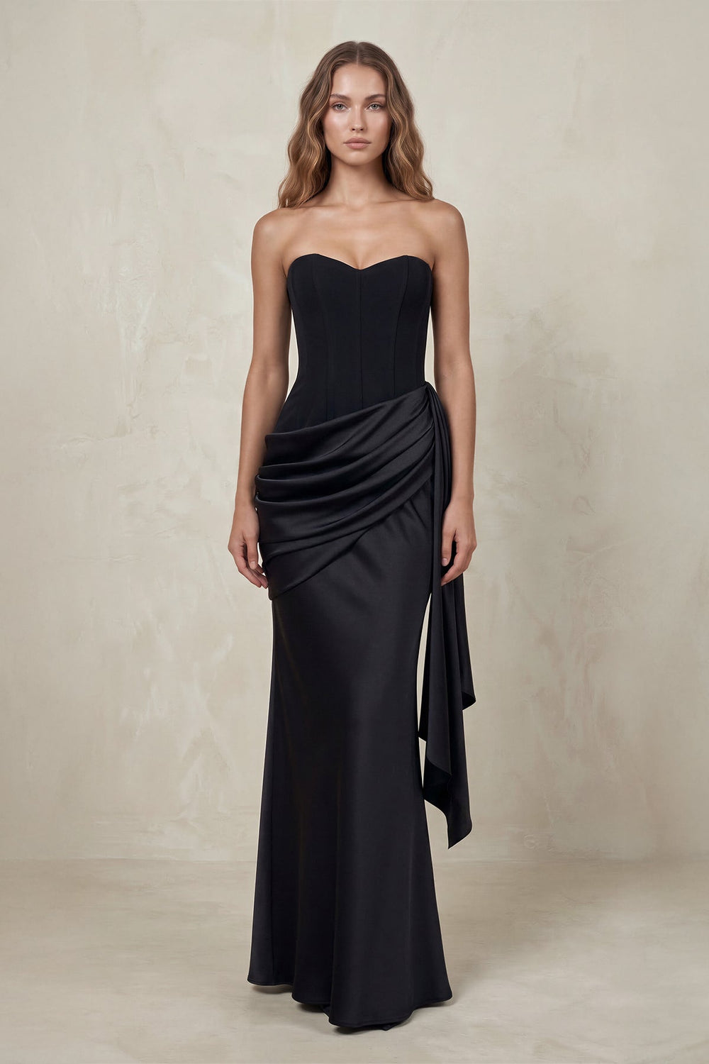 Sweetheart Corset Ruched Satin Mermaid Wedding Dress in Black - SHE IS ME Wedding Dresses