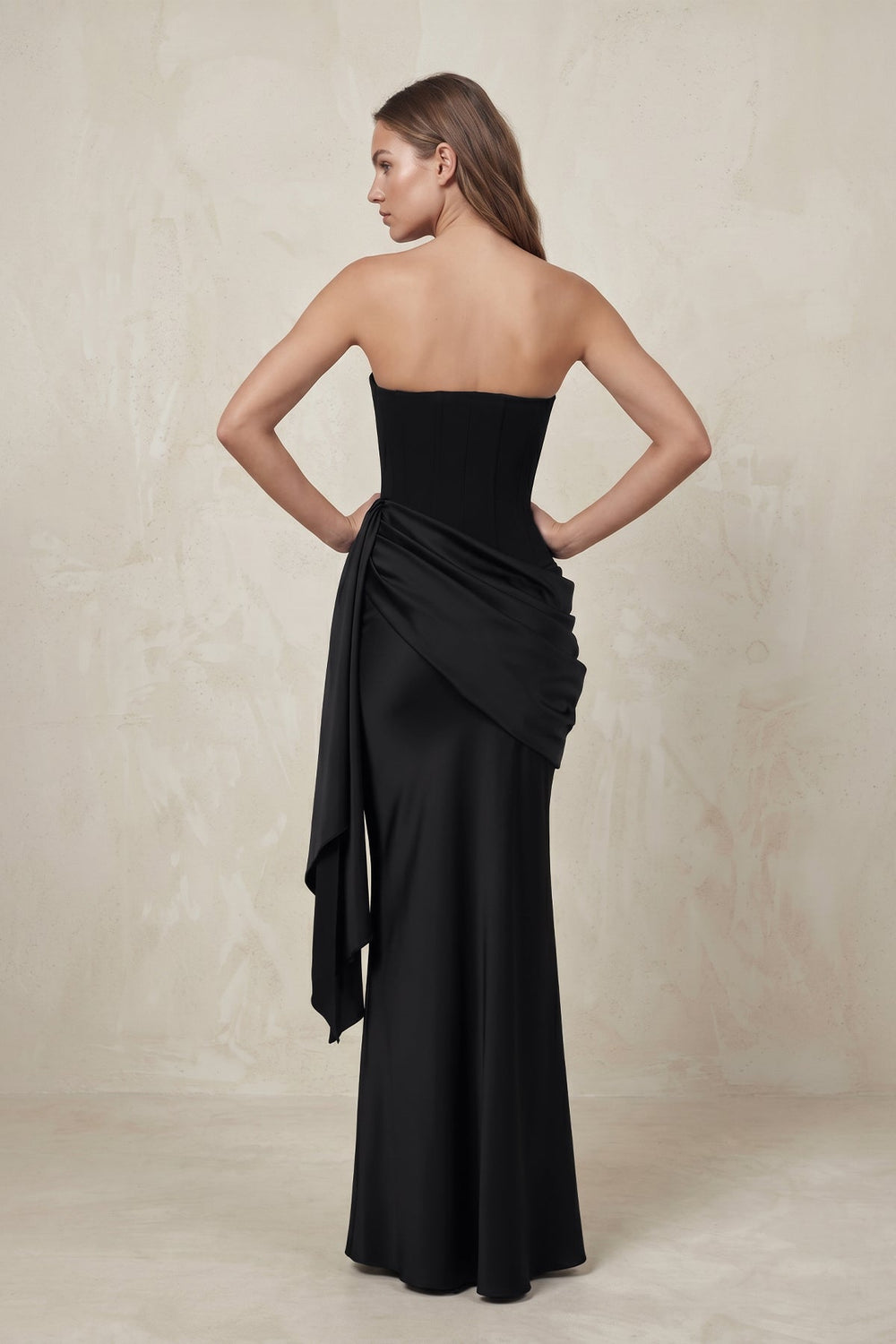 Sweetheart Corset Ruched Satin Mermaid Wedding Dress in Black - SHE IS ME Wedding Dresses
