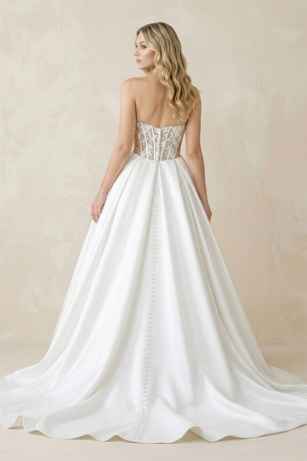 Sweetheart Corset Satin Ball Gown Wedding Dress in White - SHE IS ME Wedding Dresses