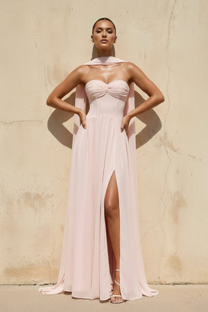 Sweetheart Gown With Slit in Blush Pink - SHE IS ME PROM DRESSES