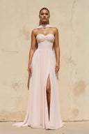 Sweetheart Gown With Slit in Blush Pink - SHE IS ME PROM DRESSES