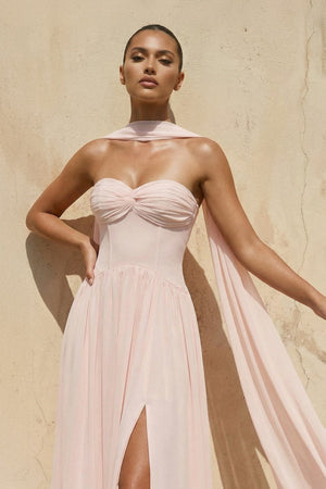 Sweetheart Gown With Slit in Blush Pink - SHE IS ME PROM DRESSES
