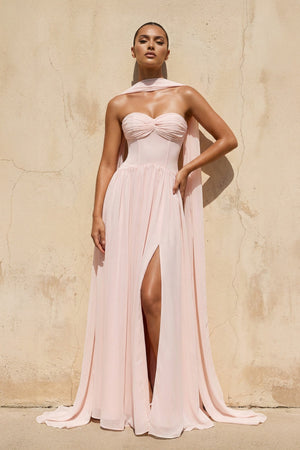 Sweetheart Gown With Slit in Blush Pink - SHE IS ME PROM DRESSES