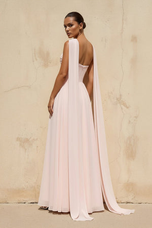 Sweetheart Gown With Slit in Blush Pink - SHE IS ME PROM DRESSES