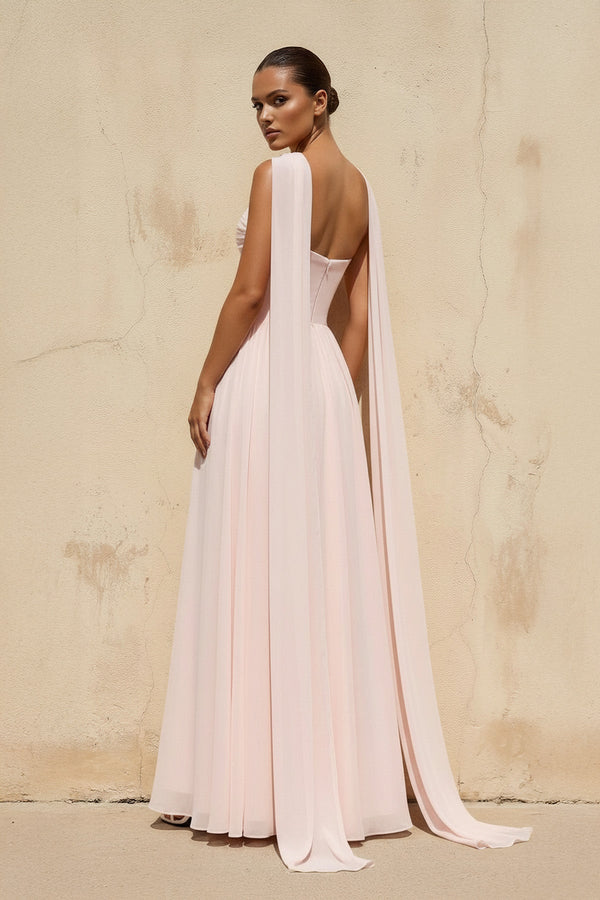 Sweetheart Gown With Slit in Blush Pink - SHE IS ME PROM DRESSES