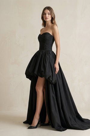 Sweetheart High - Low Satin Pleated Wedding Dress in Black - SHE IS ME Wedding Dresses