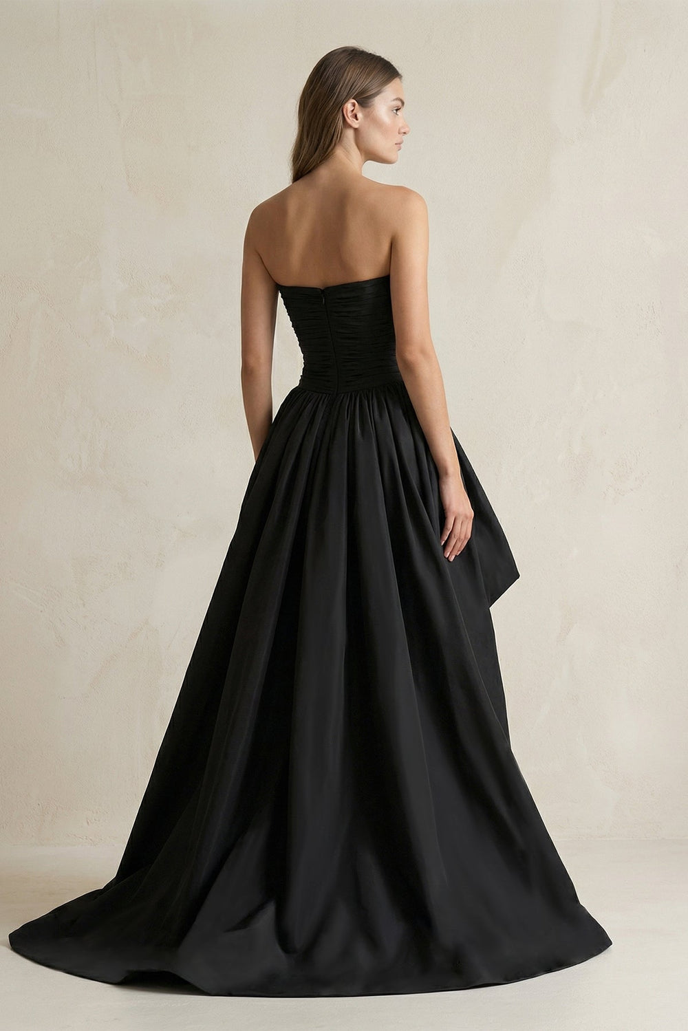 Sweetheart High - Low Satin Pleated Wedding Dress in Black - SHE IS ME Wedding Dresses