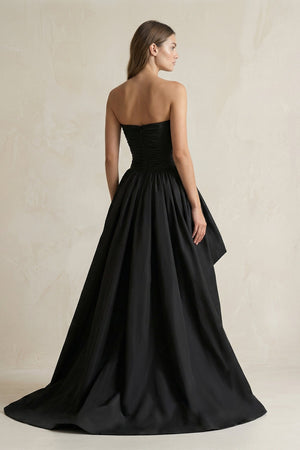 Sweetheart High - Low Satin Pleated Wedding Dress in Black - SHE IS ME Wedding Dresses