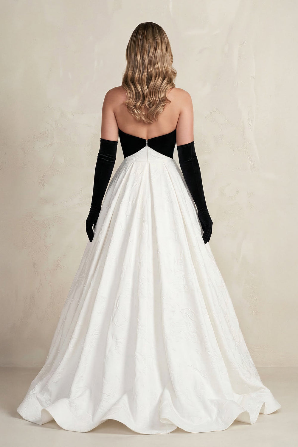 Sweetheart Jacquard Ball Gown Wedding Dress with Sleeves in Black and White - SHE IS ME Wedding Dresses