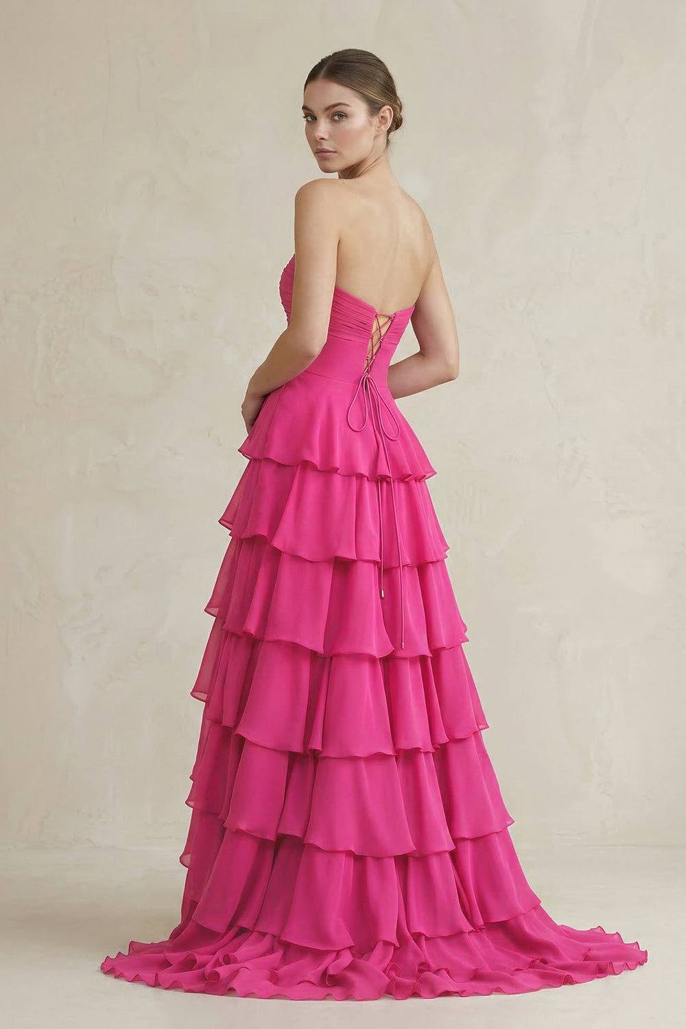 Sweetheart Keyhole A - Line Ruffled Long Prom Dress in Fuchsia - SHE IS ME Prom Dresses