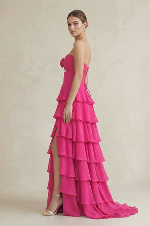 Sweetheart Keyhole A - Line Ruffled Long Prom Dress in Fuchsia - SHE IS ME Prom Dresses