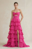 Sweetheart Keyhole A - Line Ruffled Long Prom Dress in Fuchsia - SHE IS ME Prom Dresses