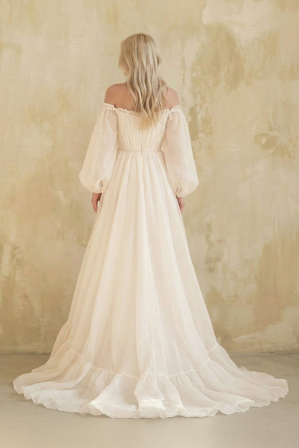 Sweetheart Long Sleeves Tulle Wedding Dress in Ivory - SHE IS ME Wedding Dresses