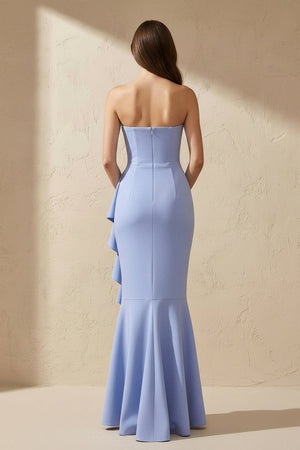 Sweetheart Maxi Dress with Drape in Sky Blue - SHE IS ME
