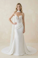 Sweetheart Mermaid Corset Lace Satin Wedding Dress With Scarf in White - SHE IS ME Wedding Dresses
