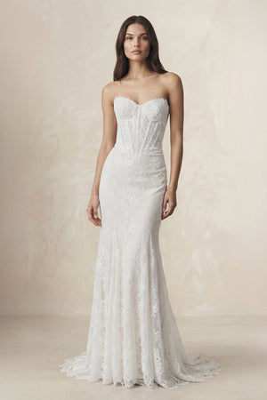 Sweetheart Mermaid Lace Corset Wedding Dress in White - SHE IS ME Wedding Dresses