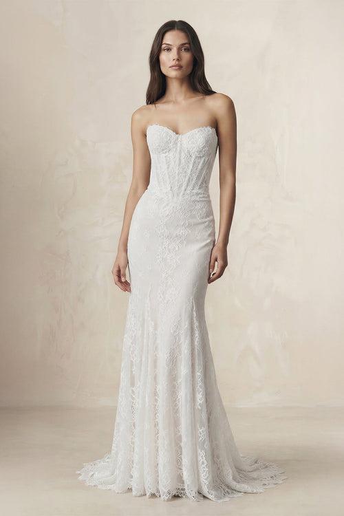 Sweetheart Mermaid Lace Corset Wedding Dress in White - SHE IS ME Wedding Dresses