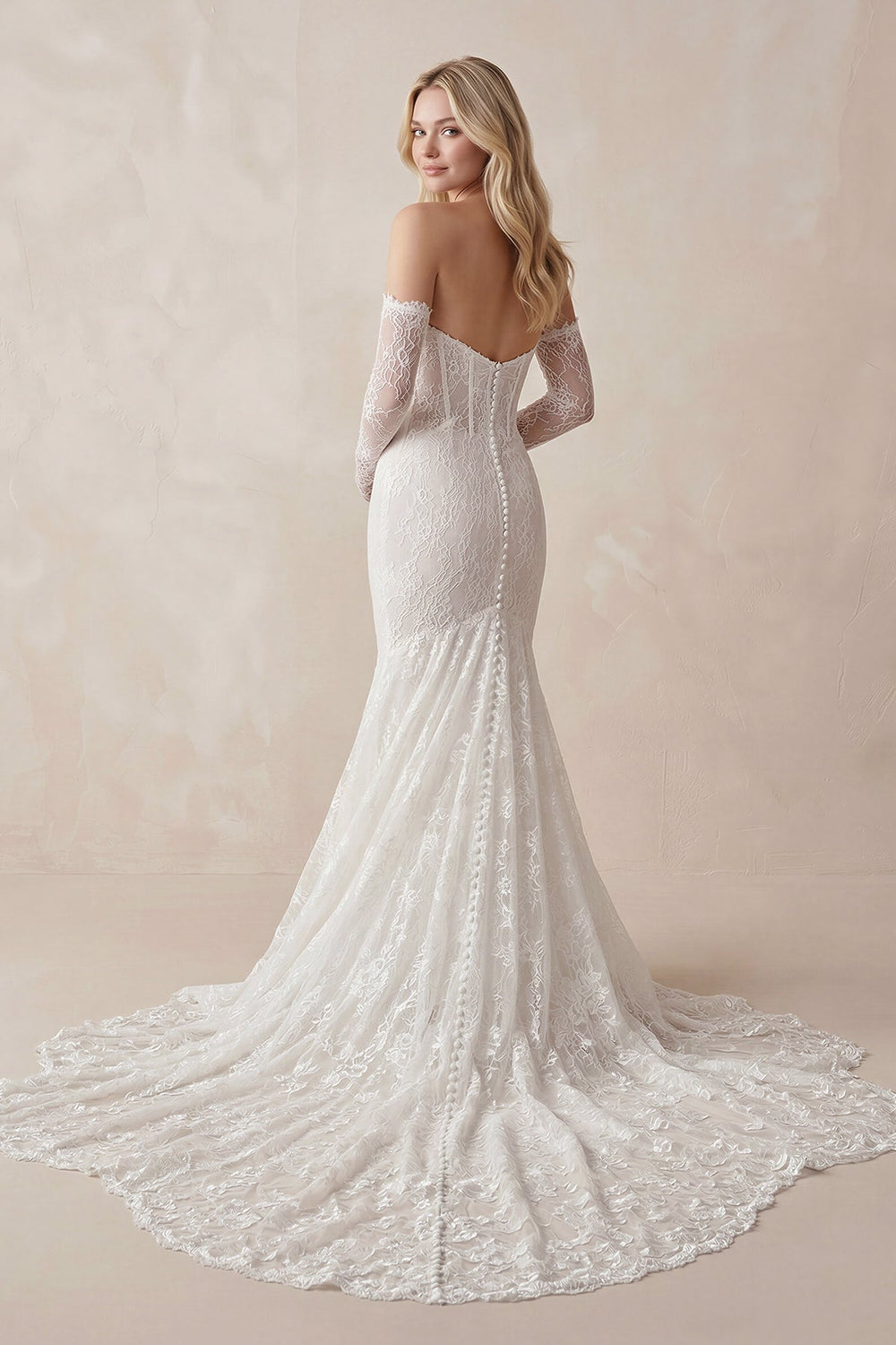 Sweetheart Mermaid Lace Corset Wedding Dress With Detachable Sleeves in White - SHE IS ME Wedding Dresses