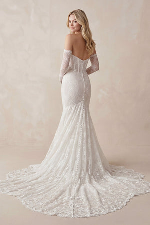 Sweetheart Mermaid Lace Corset Wedding Dress With Detachable Sleeves in White - SHE IS ME Wedding Dresses