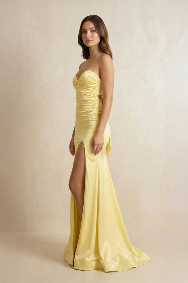 Sweetheart Mermaid Open Back Maxi Dress in Yellow - SHE IS ME PROM DRESSES
