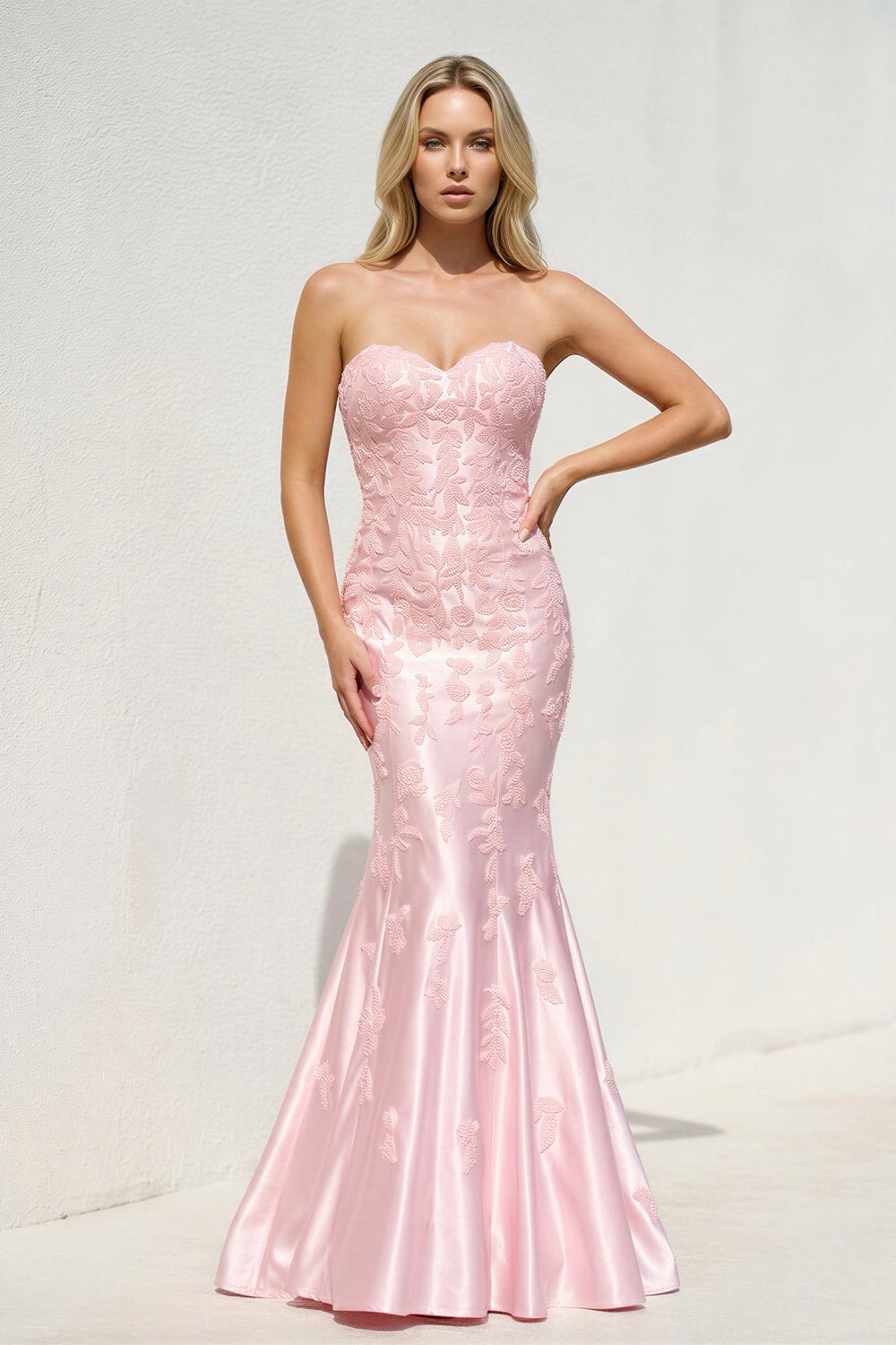 Sweetheart Mermaid Prom Dress With Appliques in Pink - SHE IS ME Prom Dresses