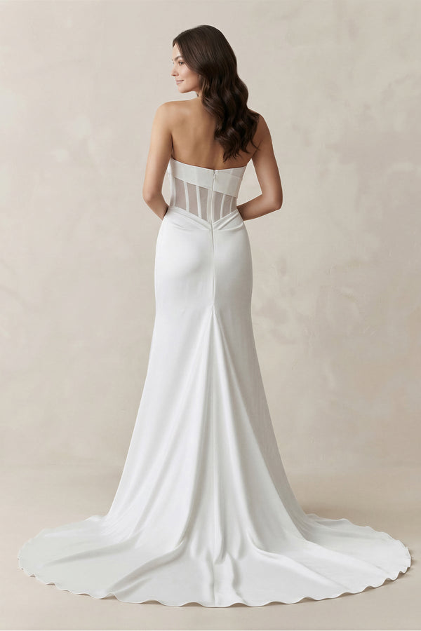 Sweetheart Mermaid Satin Corset Wedding Dress in White - SHE IS ME Wedding Dresses