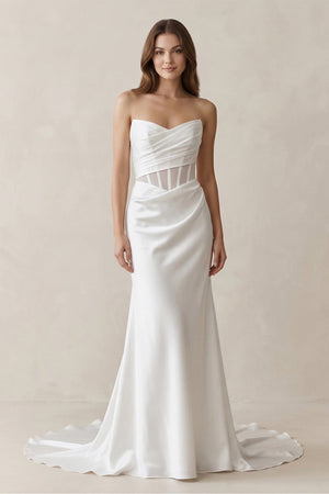 Sweetheart Mermaid Satin Corset Wedding Dress in White - SHE IS ME Wedding Dresses