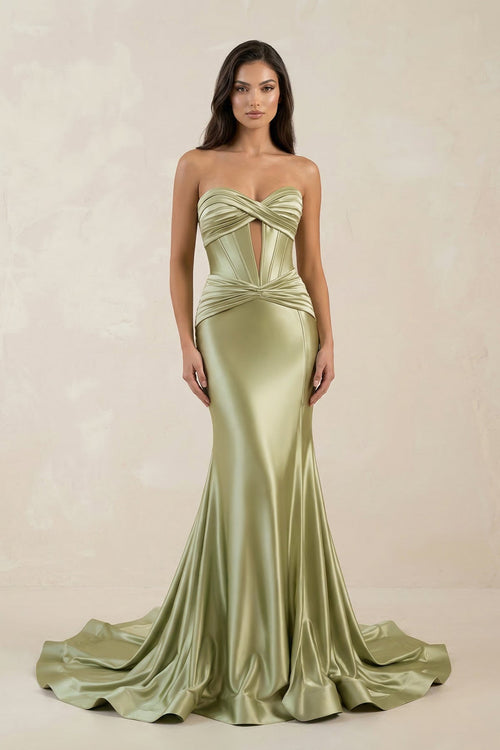 Sweetheart Mermaid Satin Keyhole Long Prom Dress in Sage - SHE IS ME Prom Dresses