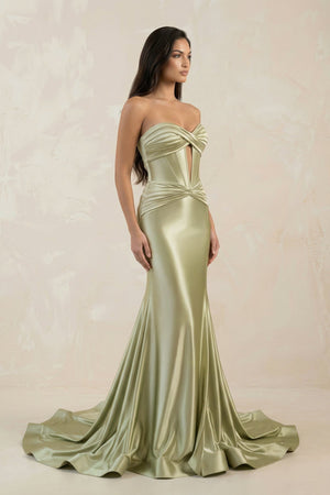 Sweetheart Mermaid Satin Keyhole Long Prom Dress in Sage - SHE IS ME Prom Dresses