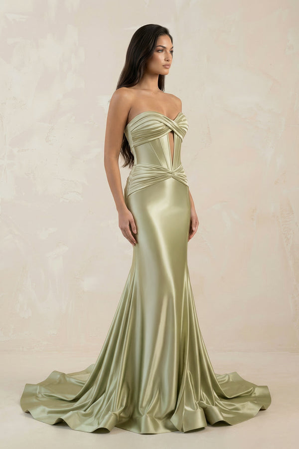 Sweetheart Mermaid Satin Keyhole Long Prom Dress in Sage - SHE IS ME Prom Dresses