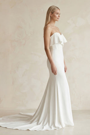 Sweetheart Mermaid Satin Ruffled Wedding Dress in White - SHE IS ME Wedding Dresses