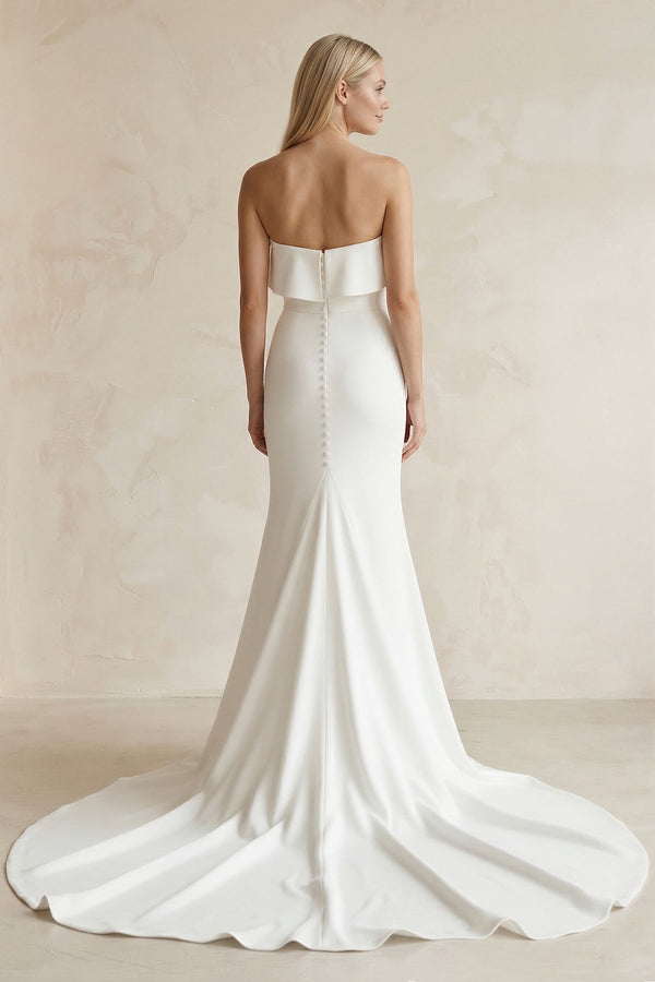 Sweetheart Mermaid Satin Ruffled Wedding Dress in White - SHE IS ME Wedding Dresses