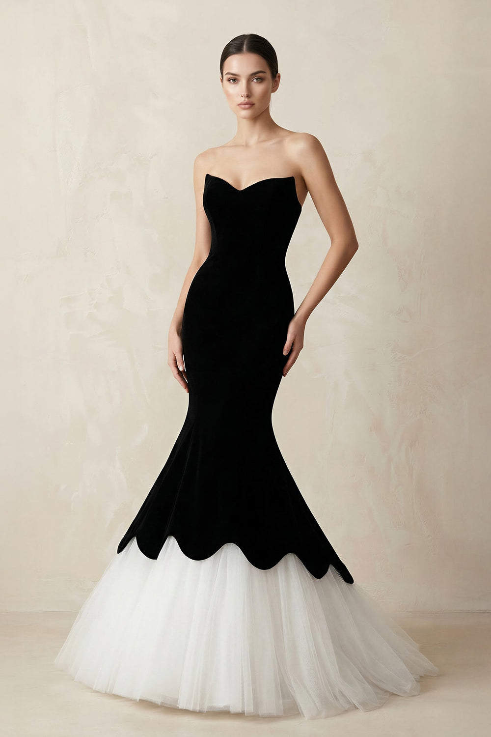 Sweetheart Mermaid Satin Tulle Maxi Wedding Dress in Black - SHE IS ME Wedding Dresses