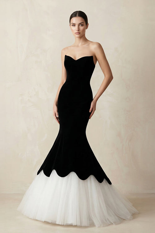 Sweetheart Mermaid Satin Tulle Maxi Wedding Dress in Black - SHE IS ME Wedding Dresses