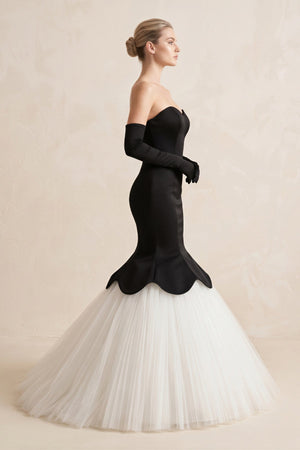 Sweetheart Mermaid Satin Tulle Wedding Dress in Black - SHE IS ME Wedding Dresses