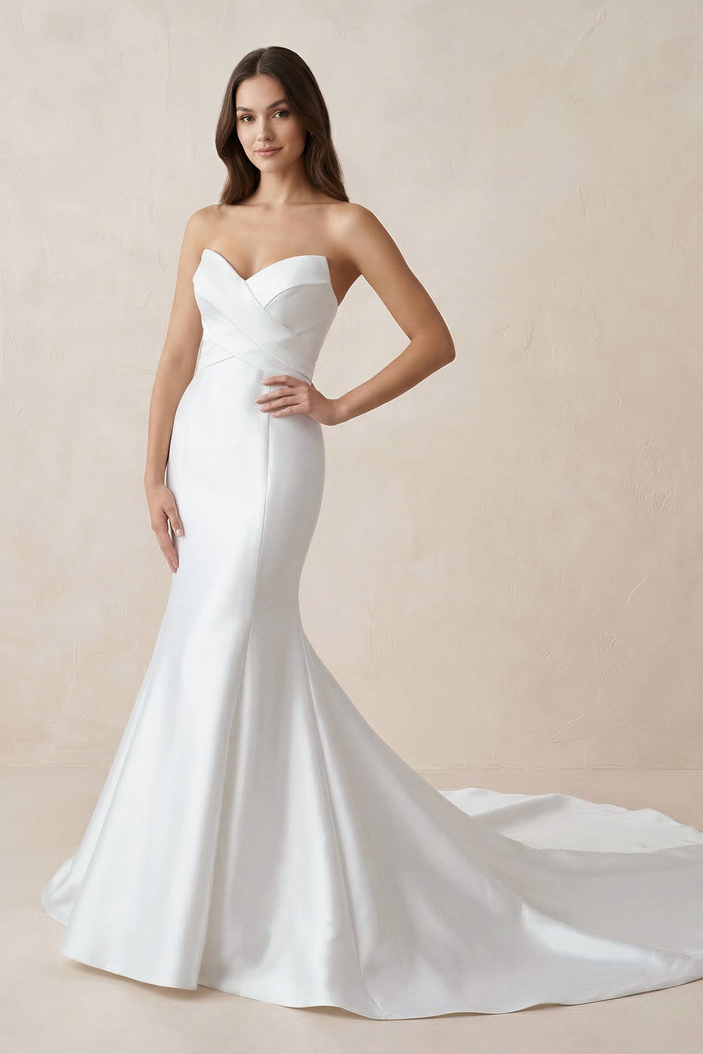 Sweetheart Mermaid Satin Wedding Dress in White - SHE IS ME Wedding Dresses