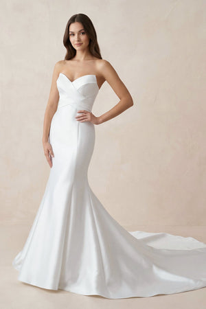 Sweetheart Mermaid Satin Wedding Dress in White - SHE IS ME Wedding Dresses