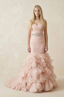 Sweetheart Mermaid Tulle Ruffled Wedding Dress With Waist Embellishment in Pink - SHE IS ME Wedding Dresses