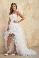 Sweetheart Organza High Low Wedding Dress in White - SHE IS ME Wedding Dresses