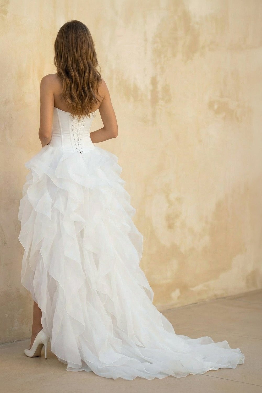 Sweetheart Organza High Low Wedding Dress in White - SHE IS ME Wedding Dresses