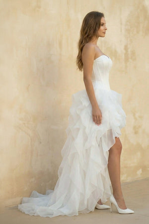 Sweetheart Organza High Low Wedding Dress in White - SHE IS ME Wedding Dresses