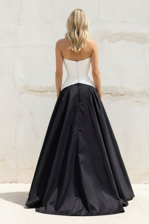 Sheisme-Black White Taffeta Sweetheart A-Line Maxi Evening Formal Dress